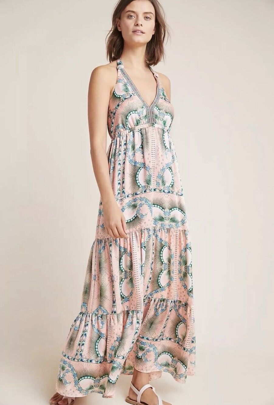 Nicole Miller Artelier Anthropologie Moroccan Print Maxi Dress Pink Small NWT